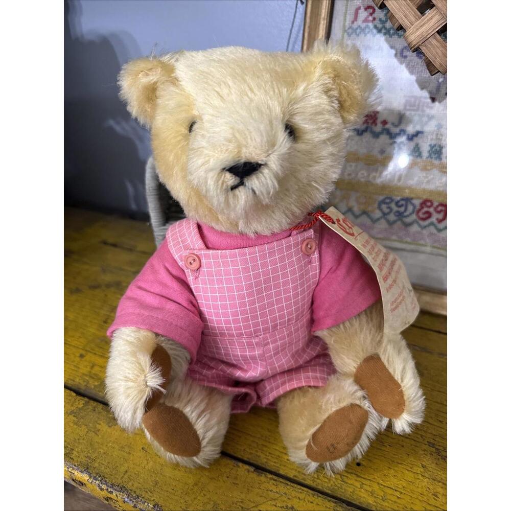 VTG Althans Bear mohair Plush signed numbered west Germany Pink Jumpsuit Handmad